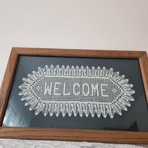 Charming Lace Welcome Sign in Wooden Frame